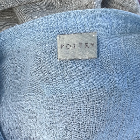 Poetry Linen Crinkle Cool Short Sleeve Button front Powder Blue Blouse - Picture 4 of 6